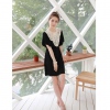 Amanda49 Charming Special Neckline Black Sleeves Elastic Cotton Dress For Women
