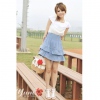 Amanda49 Lotus Leaf Shape Lace Collar High Waist Cascading Style Stitching Denim Skirt