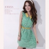 Amanda49 Asymmetrical Dot Patterns Design Green Chiffon Short Dress