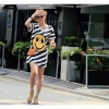 Amanda49 Casual Zebra Stripe Printed Milk Silk Sleeves Dress--Women's Dresses