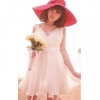 Amanda49 Exquisite Frill Sleeveless Beige Thick Chiffon Short Dress with String and Bra Pad--Women's Dresses