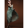 Amanda49 Elegant Lotus Leaf Collar Elastic Ruffles Green Chiffon Long Sleeveless Dress--Women's Dresses