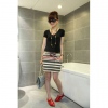 Amanda49 Fashionable Stripe Patterns Short Sleeve Stitching Dress