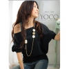 Amanda49 Off-Shoulder Tighting Sleeves Black Cotton with Pearl Half Sleeves Blouse--Women's Blouses
