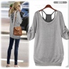 Amanda49 Two Pieces Sleeve Adjustable Grey Cotton Half Sleeves Blouse--Women's Blouses