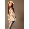 Amanda49 Ethnic Personalized Exquisite Pattern Embellished Flexible Brown Chiffon Blouse with Lining for Women