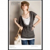 Amanda49 Leisure V-Neck Cotton Charcoal Short Sleeves Blouse--Women's Blouses
