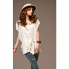 Amanda49 Gentlewomanly White Cotton + Lace Butterfly Sleeves Design with Belt Blouse for Women
