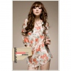 Amanda49 Personalized Round Neckline Printed Loose Flexible Beige Chiffon Blouse for Women