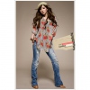 Amanda49 Personalized Round Neckline Printed Loose Flexible Grey Chiffon Blouse for Women