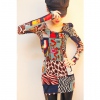 Amanda49 Fashionable and Attractive Round Neckline Patterns Matching Chromatic Colour Long Sleeves T-Shirt For Women
