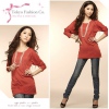 Amanda49 New Arrival Silver Strip Decorated Long Pattern Cotton T-shirt