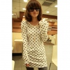 Amanda49 Slim and Refreshing Round Neckline Dots Patterns Puff Long Sleeves Milk Silk Blouse For Women