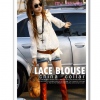 Amanda49 Mesh Design Nitrile Cotton + Lace White Long Sleeves Blouse--Women's Dresses