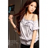 Amanda49 Elegant Grey Short Sleeve Blouse For Grils / Women