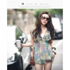 Amanda49 Delicate and Beautiful High Elastic Waist Blue Chiffon + Cotton Short Sleeve Blouse--Women's Blouses