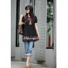 Amanda49 Ethnic Style Cotton+Embroidery Black Short Sleeves Blouse--Women's Blouses