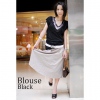 Amanda49 V Neckline-embellished Cotton Black Short Sleeves Blouse--Women's Blouses