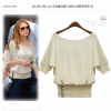 Amanda49 Off-Shoulder Tighting Sleeves Apricot Cotton Half Sleeves Blouse--Women's Blouses