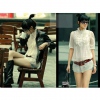 Amanda49 High Collar Frills Chiffon White Short Sleeves Blouse--Women's Blouses