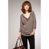 Amanda49 Laconic Soft Deep V-neckline Embellished Coffee Cotton Blouse for Women