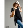 Amanda49 Special Design Chiffon + Cotton Black Short Sleeves Blouse--Women's Blouses