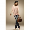 Amanda49 V Neckline Batwing Sleeves Cotton Gathered Design Hip Fit Blouse Pink