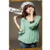 Amanda49 Round Neckline-embellished Frills Chiffon Green Half Sleeves Blouse--Women's Blouses
