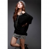 Amanda49 High Elastic Crystal Decroration Black Cotton Long Sleeves Blouse--Women's Blouses