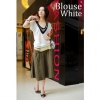 Amanda49 V Neckline-embellished Cotton White Short Sleeves Blouse--Women's Blouses