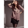 Amanda49 Gathered Design Collar Long Sleeves Bowknot Decoration Blouse with Dress Pink
