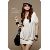 Amanda49 Round Neckline Special Sleeves Design White Cotton Short Sleeves Blouse--Women's Blouses