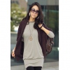 Amanda49 Elegant Elastic Shoulder with Zipper Light Grey Half Sleeves Blouse--Women's Blouses
