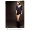 Amanda49 Round Neckline Batwing Sleeves High Elastic Hem Loose Cotton Blouse Purple