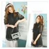 Amanda49 High Collar Frills Chiffon Black Short Sleeves Blouse--Women's Blouses