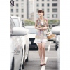 Amanda49 Delicate and Beautiful High Elastic Waist Purple Chiffon + Cotton Short Sleeve Blouse--Women's Blouses