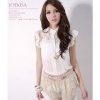 Amanda49 Cuff Lotus Leaf Shape Design M Size White Lace + Chiffon Sleeveless Blouse--Women's Blouses