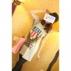 Amanda49 Special Jewel Embellished Wide Cuff Design Long Print T-Shirt