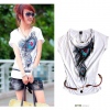 Amanda49 Special Cowl Neck Design Peacock Feather Patterns Elastic Cotton Blouse