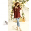 Amanda49 Exquisite Crochet Design Inside Collar Short Sleeve Red Chiffon Blouse for Women with Lining