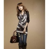 Amanda49 Stylish Strips Hanging Neckline Long Two Pieces Cotton T-Shirt For Women