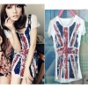 Amanda49 British Flag Design Elastic Cotton Short Sleeve Blouse--Women's Blouses
