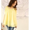 Amanda49 Loose Round Neckline Yellow Chiffon Short Sleeve Blouse--Women's Blouses