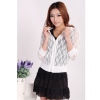 Amanda49 Fashionable and Delicate Lace Embellished Cotton + Polyster Zipper Hoodies