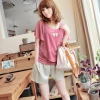 Amanda49 Laconic Pink Cotton Two-Piece Short Sleeve Blouse