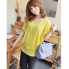 Amanda49 Laconic Yellow Cotton Two-Piece Short Sleeve Blouse
