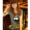 Amanda49 Lovely Cat Patterns High Elastic Purified Cotton Short Sleeve Blouse