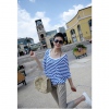 Amanda49 Restro Style Bat Sleeve Blue and White Stripe Blouse