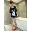 Amanda49 Stylish Sewing Rubbit Jewel Embellished Off-Shoulser Short Sleeve Blouse