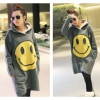 Amanda49 Fashionable Cartoon Smile Face Patterns Long Sleeves Cotton Blouse For Women
